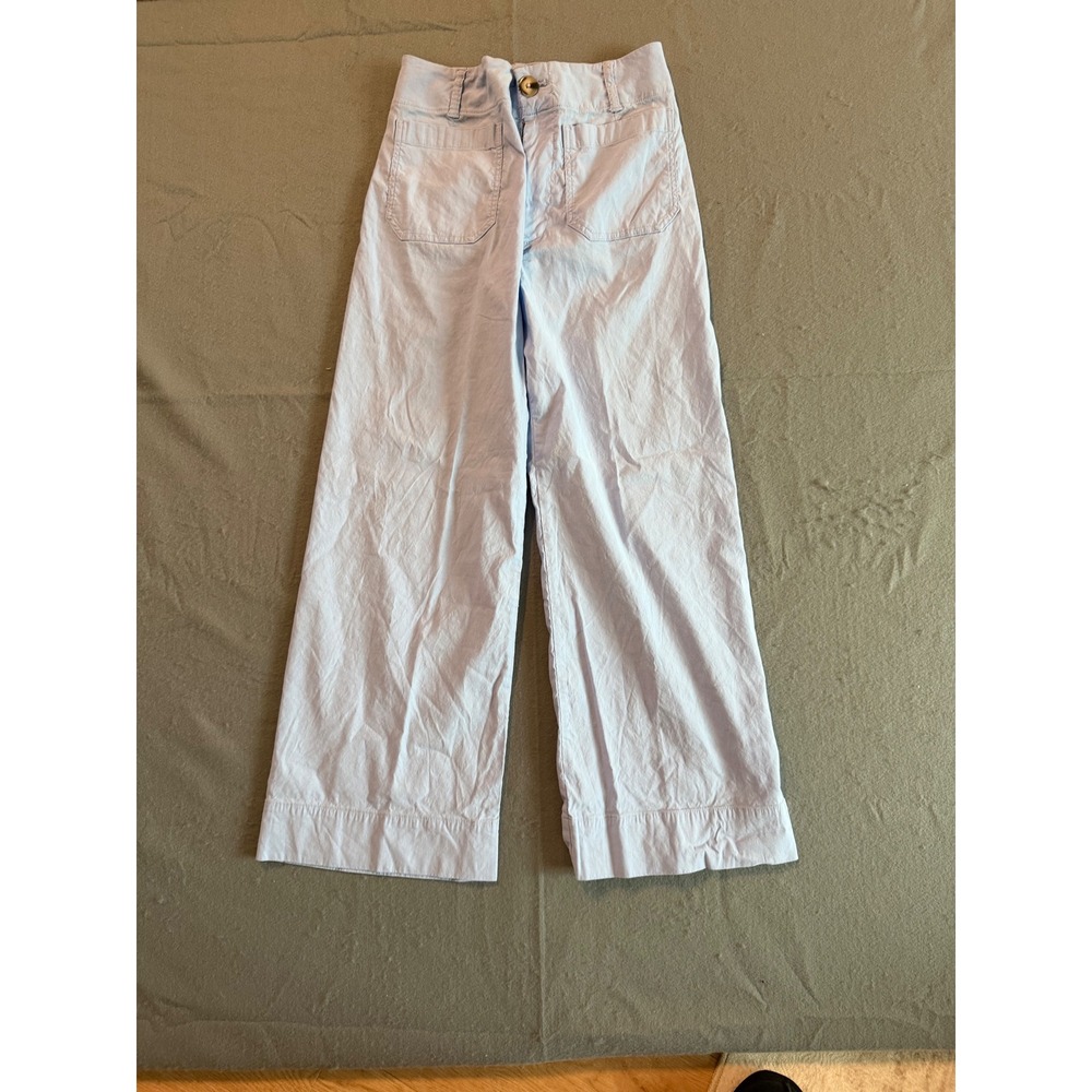 Maeve Anthropologie The Colette Wide Leg Crop Pants Light Blue Linen Blend 28